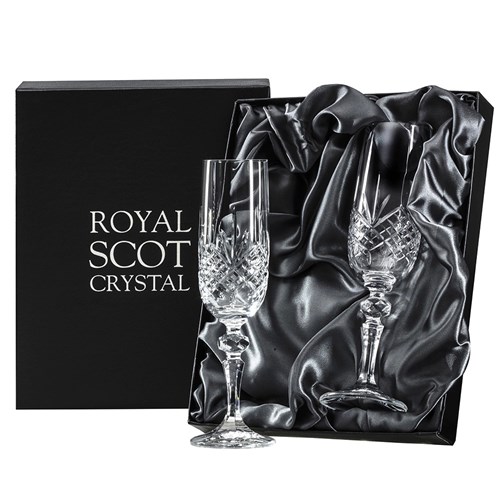 Glencoe 2 Crystal Champagne Glasses 215 mm (Presentation Boxed) Royal Scot Crystal